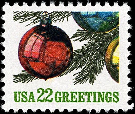 Five (5) vintage Christmas postage stamps - Christmas ornaments // 22 cent stamps // Face value 1.10