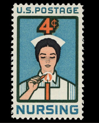 Five (5) vintage unused postage stamps - Nursing // 4 cent stamps // Face value 0.20