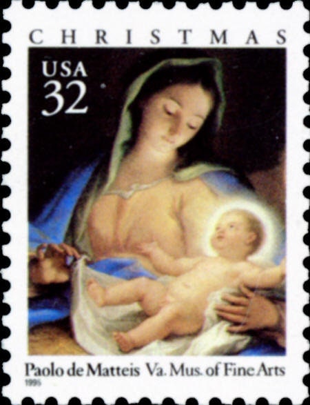 Five (5) vintage unused postage stamps - Madonna and Child// 32 cent stamps // Face value 1.60