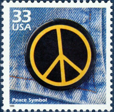 One (1) unused postage stamp - Peace sign, 1960s // 33 cent stamps // face value 0.33