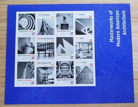 Twelve (12) unused postage stamps - Masterworks of Modern American Architecture (sheet) // 37 cent stamps // Face value 4.44