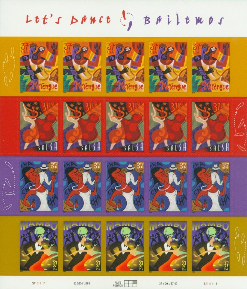 Twenty (20) unused postage stamps - Let's Dance! / Bailemos (sheet) // 37 cent stamps // face value 7.40