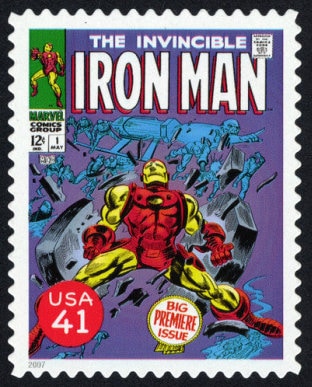 One (1) unused postage stamp - Super Heroes, Marvel comics, Chapter 2: Iron Man (first issue) // 41 cent stamp