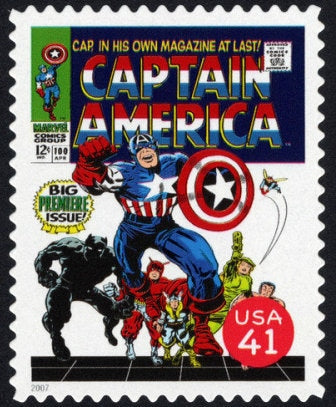 One (1) unused postage stamp - Super Heroes, Marvel comics, Chapter 2: Captain America (first issue) // 41 cent stamp