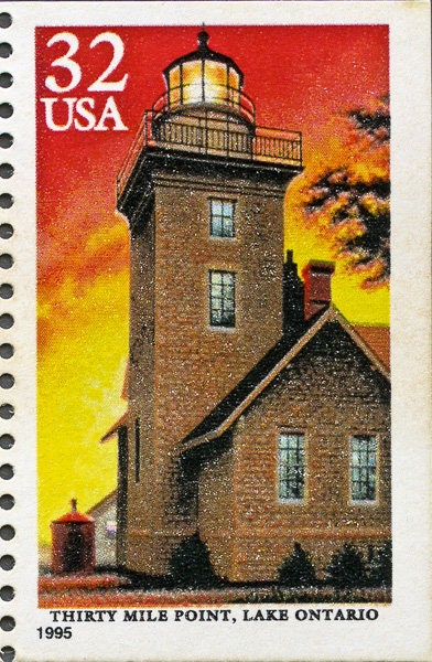 Five (5) vintage unused postage stamps - Lighthouses of the Great Lakes: Thirty Mile Point, Lake Ontario // 32 cents // Face value 1.60