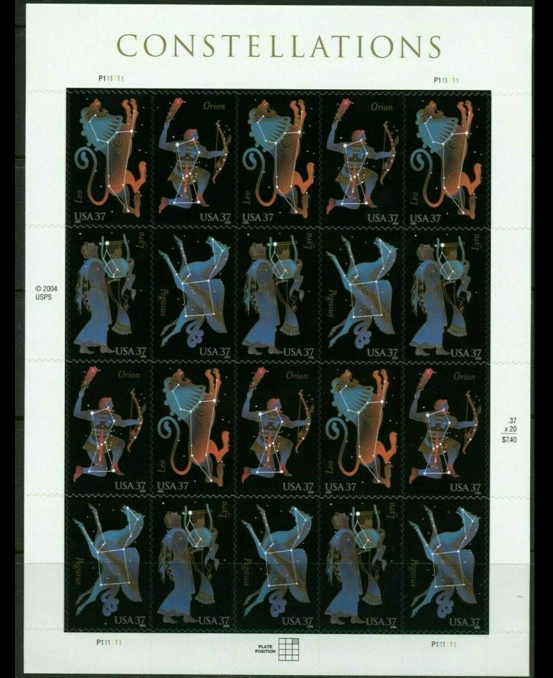 Twenty (20) unused postage stamps - Constellations (sheet) // 37 cent stamps // Face value 7.40