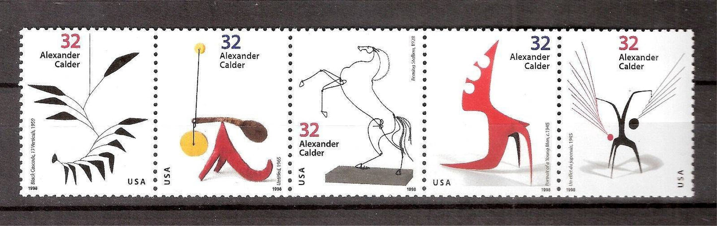 Five (5) unused vintage stamps // Alexander Calder // 32 cent stamps // Face value 1.60