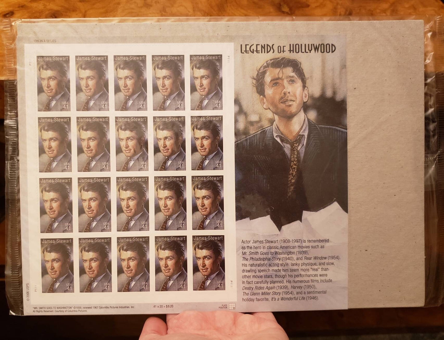 Twenty (20) unused postage stamps - James Stewart (sheet) / Jimmy Stewart // 41 cent stamps // face value 8.20