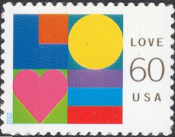 Five (5) unused postage stamps - Love, geometric // 60 cent stamps // face value 3.00