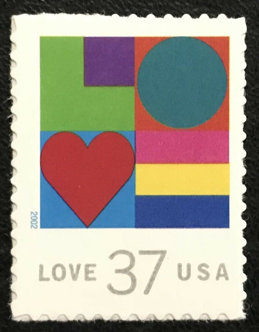 Ten (10) unused postage stamps - Love, geometric // 37 cent stamps // face value 3.70