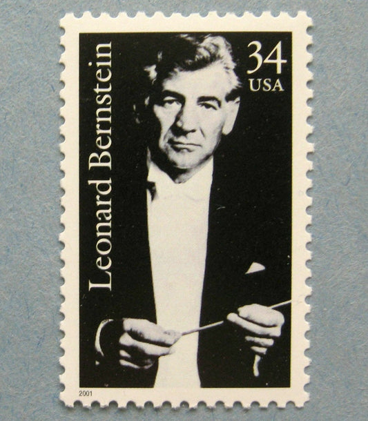 Five (5) vintage unused postage stamps - Leonard Bernstein // 34 cent stamps // Face value 1.70