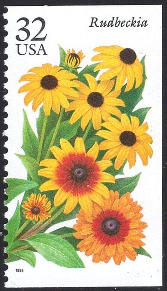 Five (5) vintage unused postage stamps - Rudbeckia, fall garden flowers // 32 cent stamps // Face value 1.45