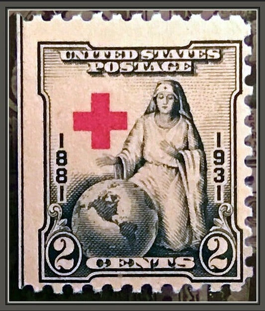 One (1) vintage unused postage stamps - Red Cross 50 year anniversary 1931 // 2 cent stamp