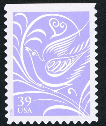 Ten (10) unused wedding postage stamps - Dove and heart // 39 cent stamps // Face value 3.90