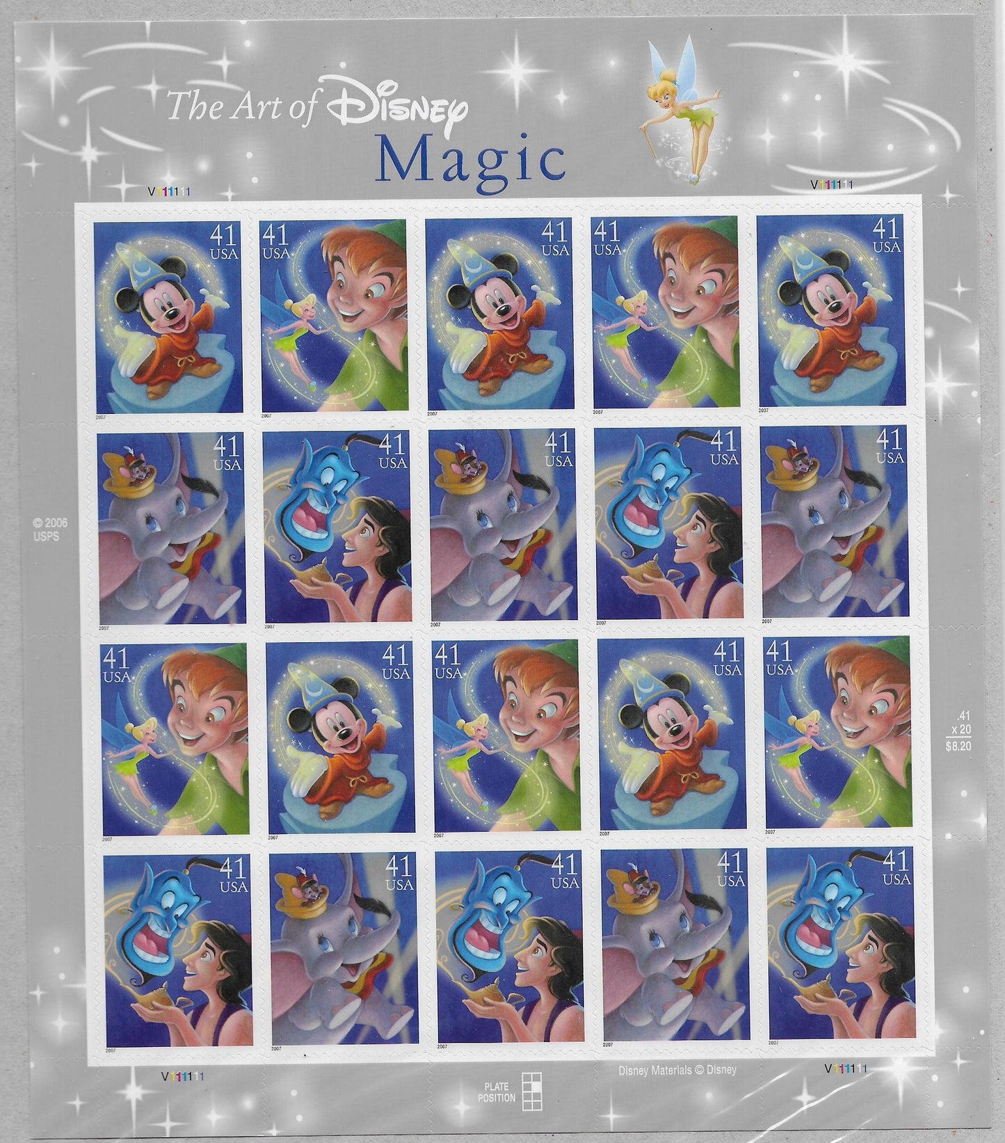 Twenty (20) unused postage stamps - Disney - Magic (sheet) // 41 cent stamps // Face value 8.20