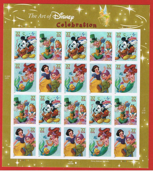 Twenty (20) unused postage stamps - Disney - Celebration (sheet) // 37 cent stamps // Face value 7.40