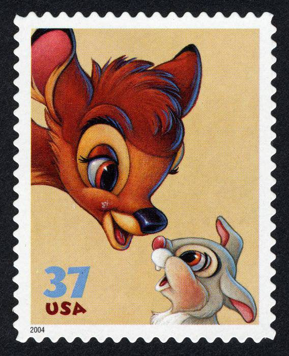 One (1) unused postage stamps - Disney characters: Bambi and Thumper // 37 cent stamp