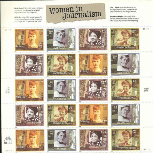 Twenty (20) unused postage stamps - Women in journalism (sheet) // 37 cent stamps // Face value 7.40