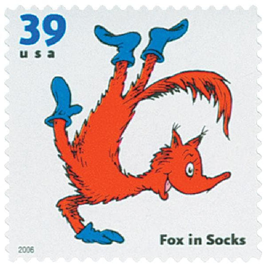 One (1) unused postage stamps - Favorite children's book animals: Fox in Socks // 39 cent stamp