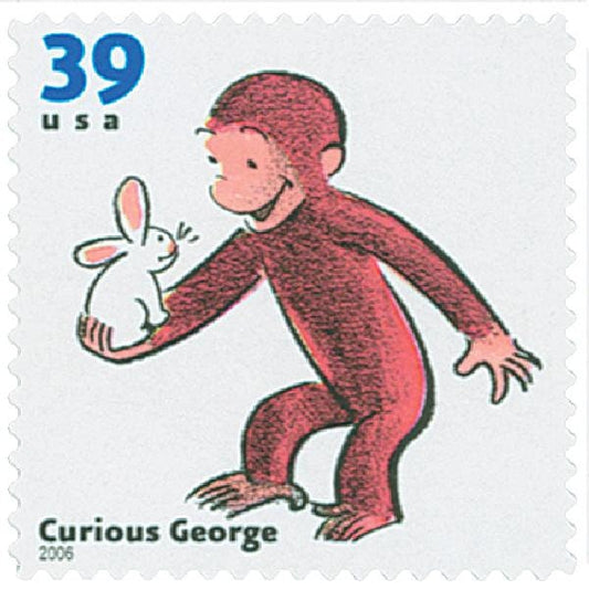 One (1) unused postage stamps - Favorite children's book animals: Curious George // 39 cent stamp