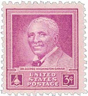 Five (5) vintage unused postage stamps - George Washington Carver // 3 cent stamp