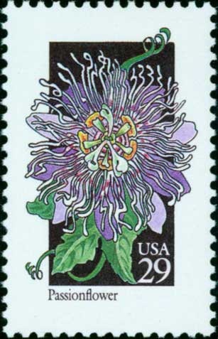 Five (5) vintage unused postage stamps - Wildflowers - Passionflower // 29 cent stamps // Face value 1.45