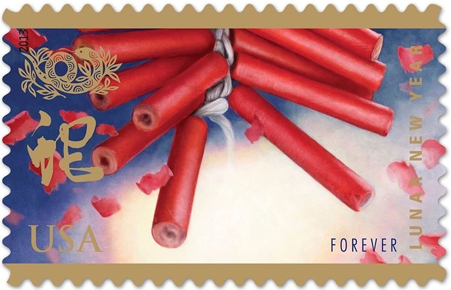 Twelve (12) unused postage stamps - Celebrating Lunar New Year, year of the snake (sheet) // forever stamps