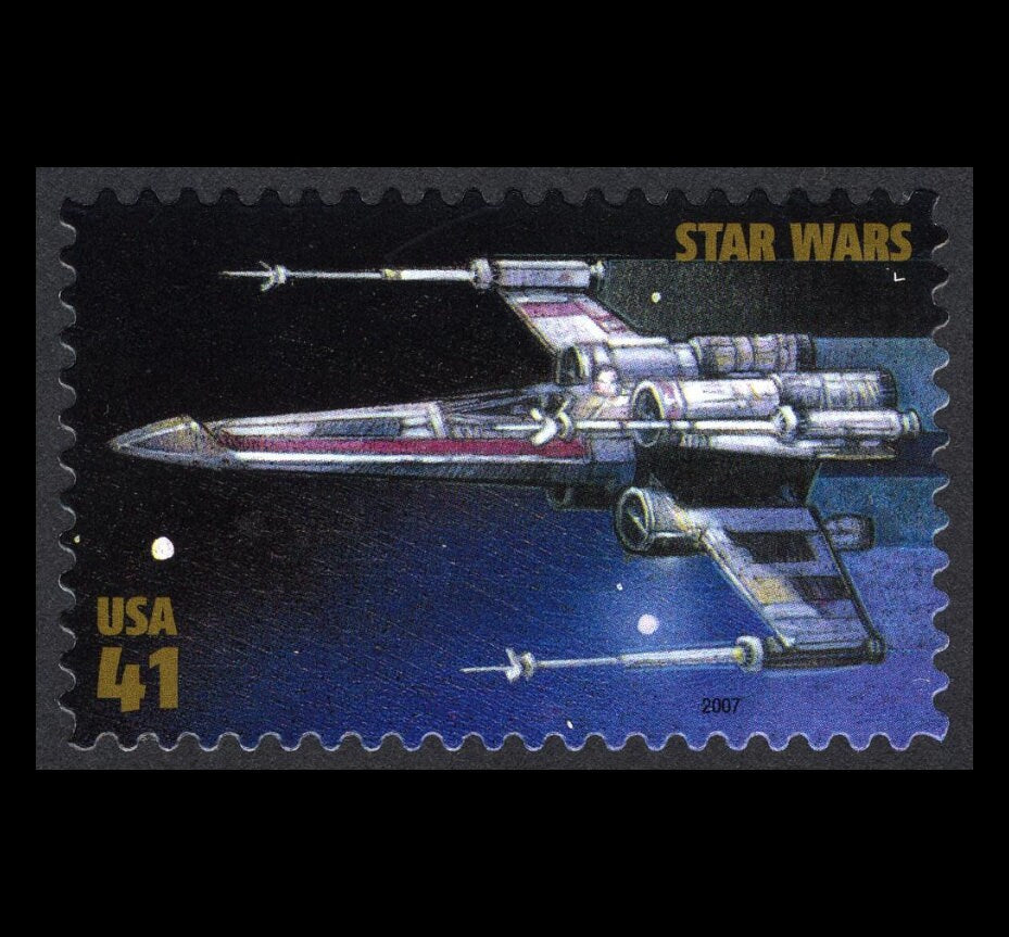 One (1) unused postage stamp - Star Wars: X-wing starfighter // 41 cent stamp