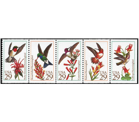 Five (5) vintage unused postage stamps - Hummingbirds // 29 cent stamps // Face value 1.45