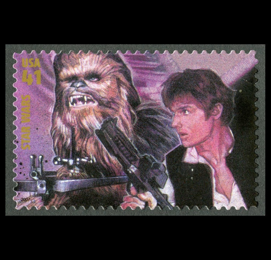 One (1) unused postage stamp - Star Wars: Hans Solo and Chewbacca // 41 cent stamp