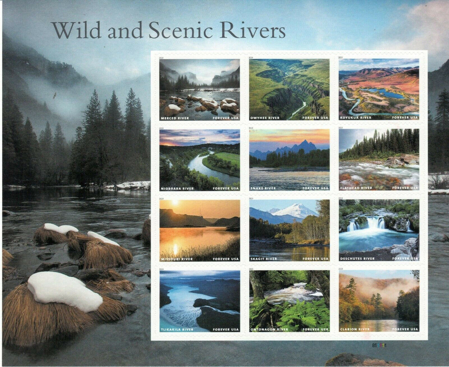 Twelve (12) unused postage stamps - Wild and Scenic Rivers (sheet) // forever stamps