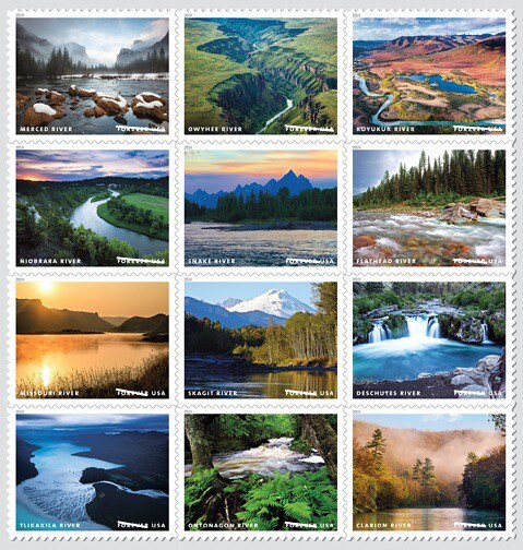 Twelve (12) unused postage stamps - Wild and Scenic Rivers (sheet) // forever stamps