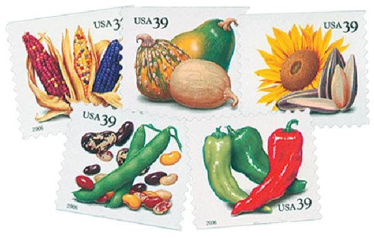 Five (5) unused postage stamps - Crops of the Americas // 39 cent stamps // face value 1.95