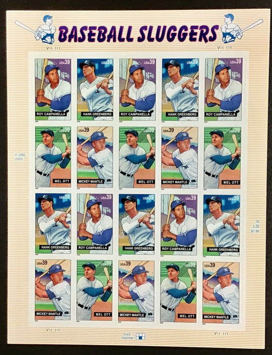 Twenty (20) unused postage stamps - Baseball Sluggers // 39 cent stamps // face value 7.80