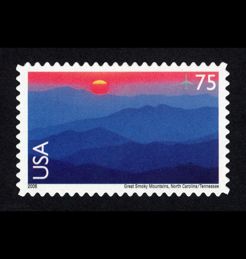 Five (5) unused postage stamps - Air mail: Great Smoky Mountains // 75 cent stamps // Face value 3.75