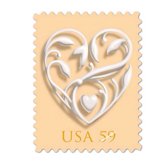 Five (5) unused postage stamps - Love, wedding hearts // 59  cent stamps // Face value 2.95