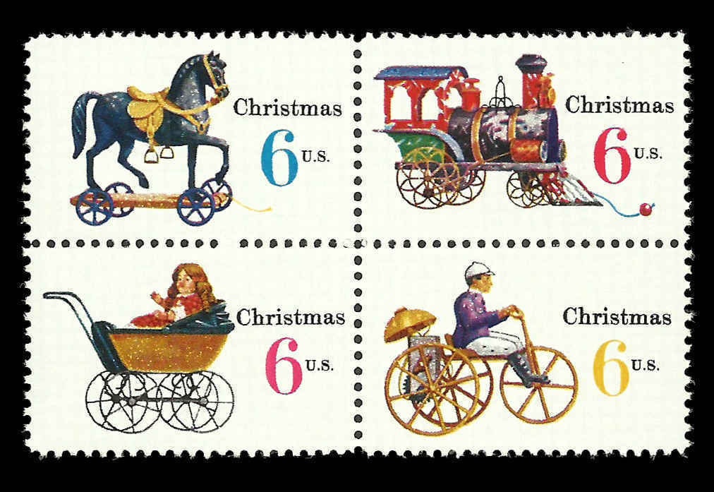 Four (4) 1-oz letters' worth of vintage Christmas postage stamps // face value 2.40