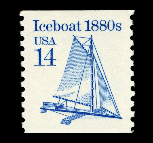 Five (5) vintage unused postage stamps - Iceboat // 14 cent stamps // face value 0.70