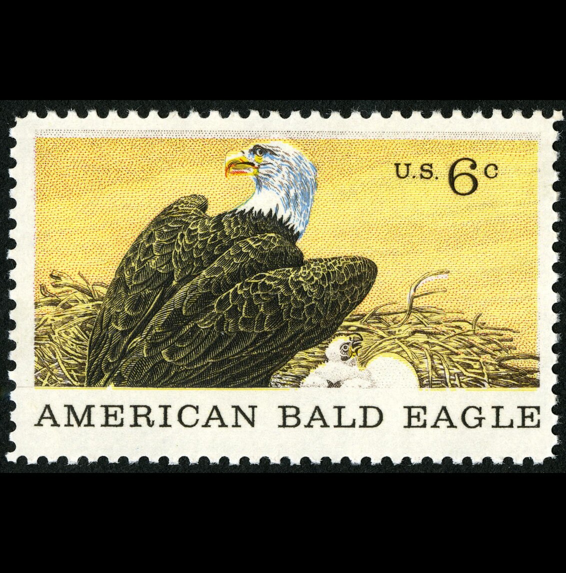 Five (5) vintage unused postage stamps - American Bald Eagle // 6 cent stamps // Face value 0.30