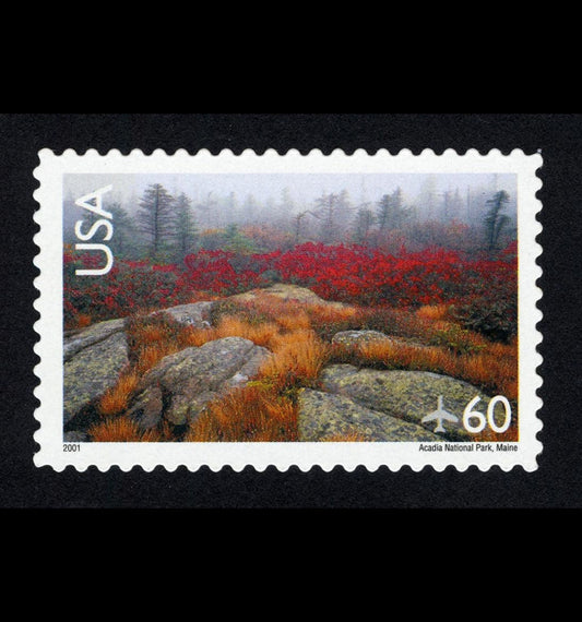 Five (5) unused postage stamps - Air mail: landscape, Acadia National Park // 60 cent stamps // Face value 3.00