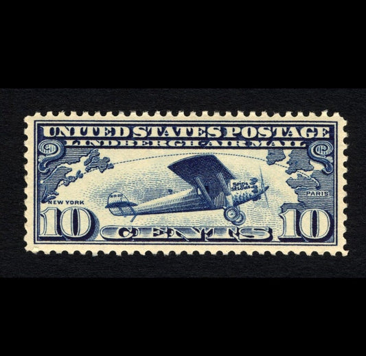 One (1) unused vintage US postage stamps - 1927 Charles Lindbergh's plane "Spirit of St. Louis" //  10 cent stamp