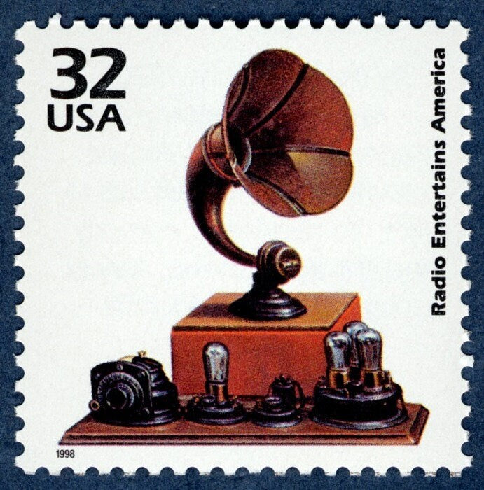 One (1) vintage unused postage stamp - Celebrate the 1920s: Radio Entertains America // 32 cent stamps