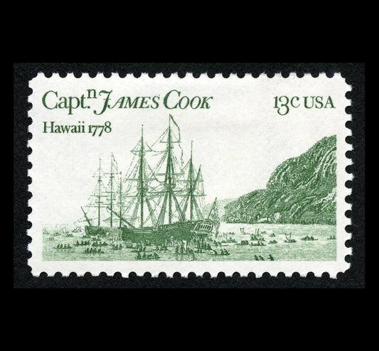 Five (5) vintage unused postage stamps - Captain Cook's ship // 13 cent stamps // Face value 0.65