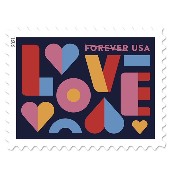 Five (5) unused postage stamps - Love // forever stamps