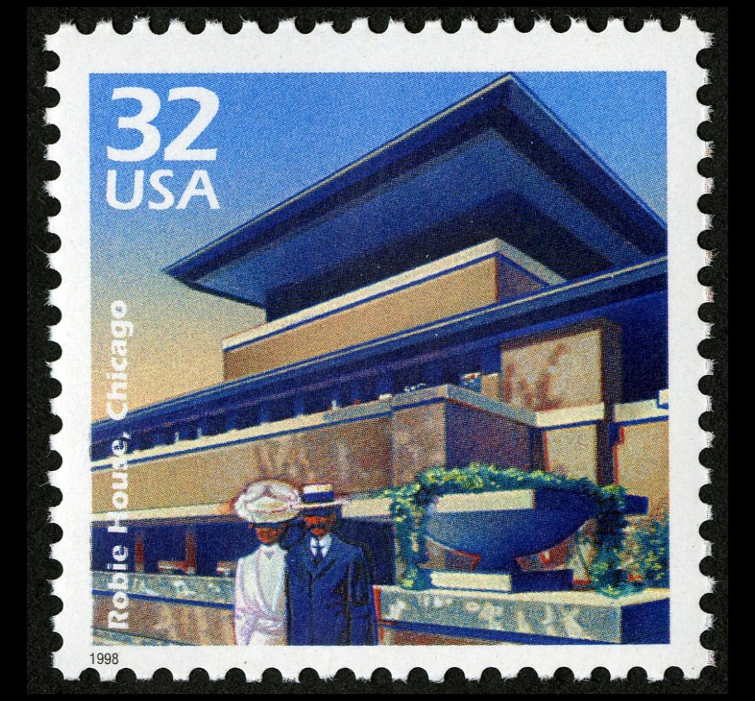 One (1) vintage unused postage stamps - Celebrate the Century - 1900s - Frank Lloyd Wright, Robie House // 32 cent stamp