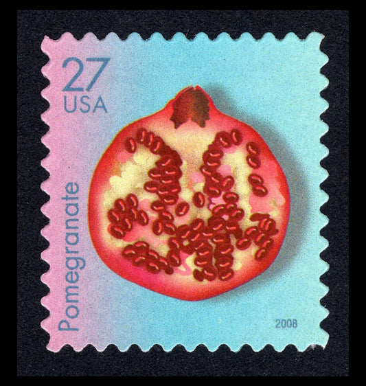 Five (5) vintage unused postage stamps - Tropical fruit - pomegranate // 27 cent stamps // face value 1.35