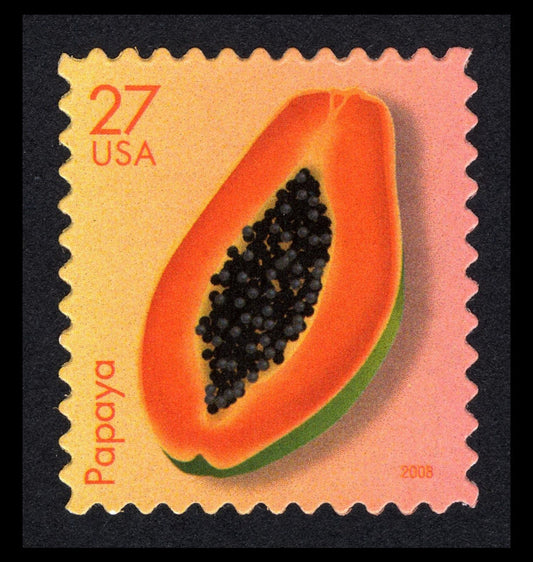 Five (5) vintage unused postage stamps - Tropical fruit - papaya // 27 cent stamps // face value 1.35