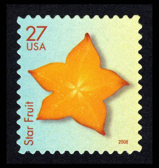 Five (5) vintage unused postage stamps - Tropical fruit - star fruit // 27 cent stamps // face value 1.35