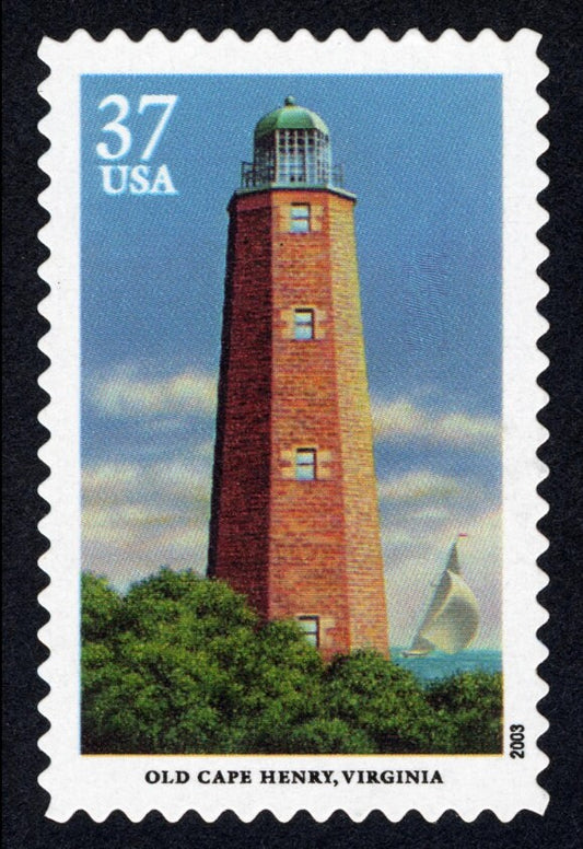 Five (5) unused postage stamps - Southeastern Lighthouses - Old Cape Henry, VA // 37 cents // Face value 1.85