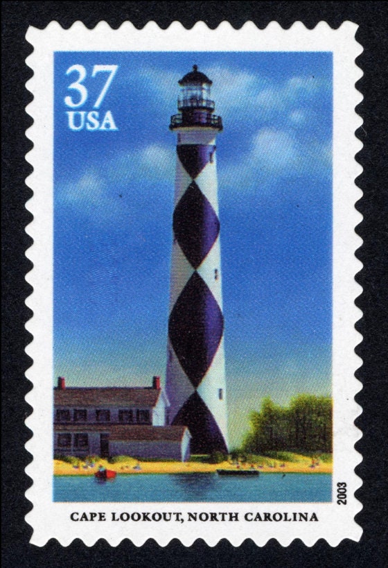 Five (5) unused postage stamps - Southeastern Lighthouses - Cape Lookout, North Carolina // 37 cents // Face value 1.85